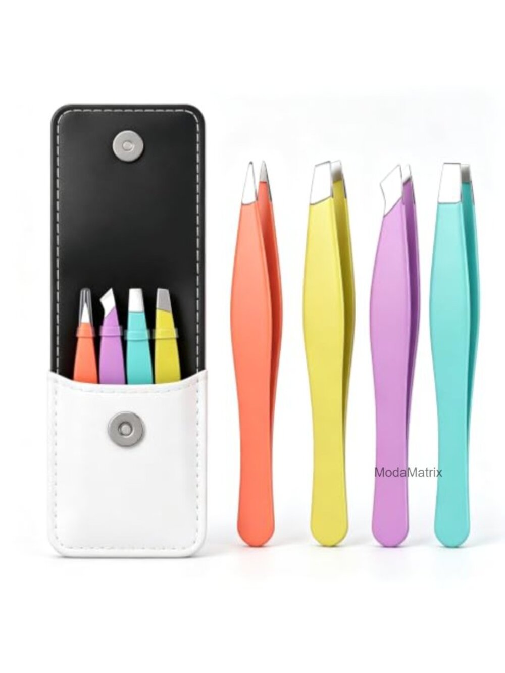 4Pc Stainless Steel Precision Tweezer Set Slant Pointed Angled Flat for Eyebrow
